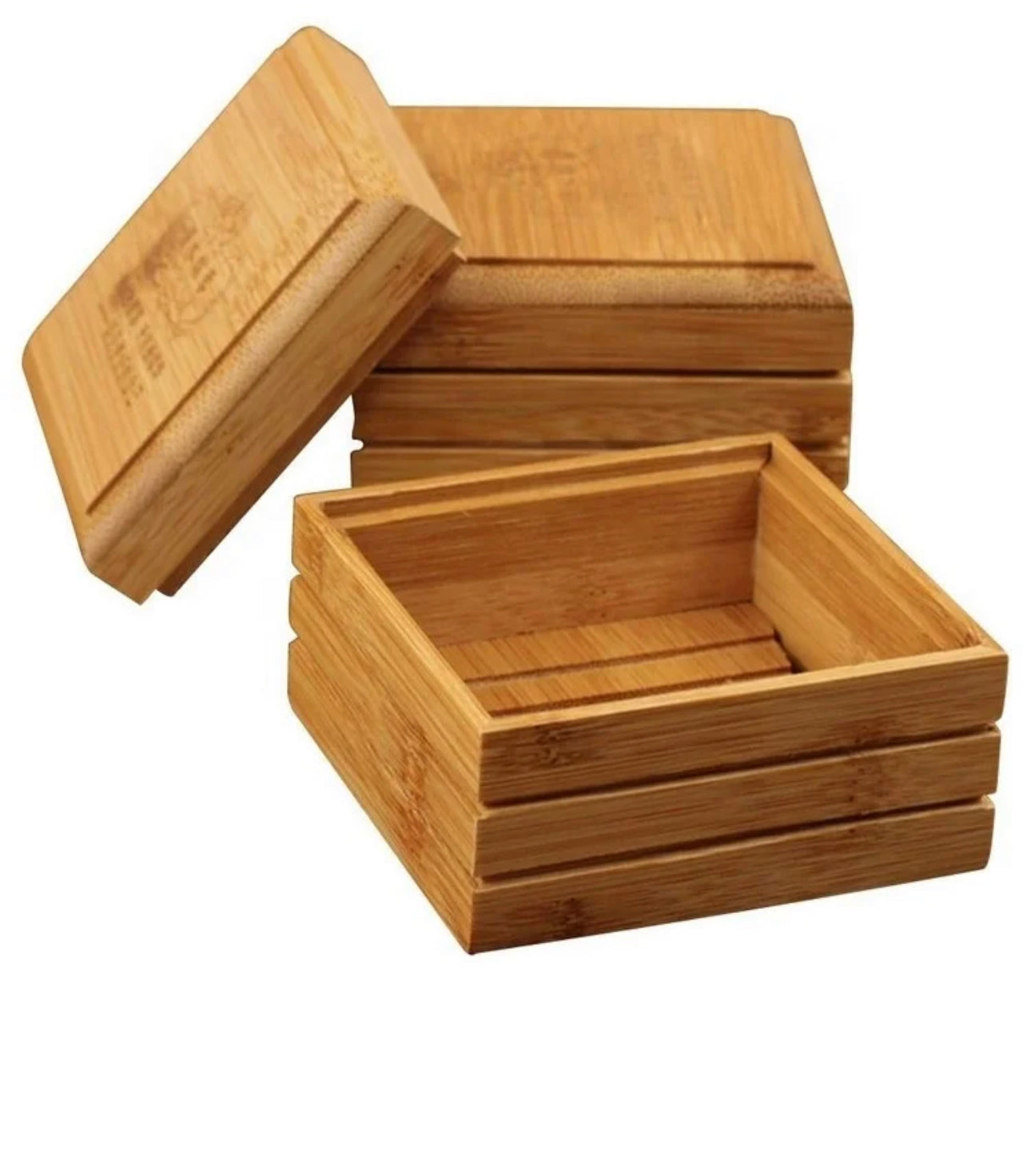 Natural Bamboo Soap Dish Box with Case Lid and Drain Holder Available Now.