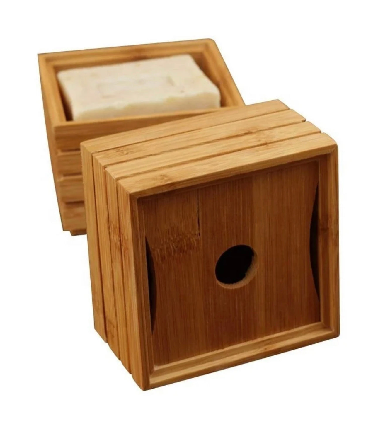 Natural Bamboo Soap Dish Box with Case Lid and Drain Holder Available Now.