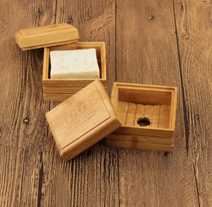 Natural Bamboo Soap Dish Box with Case Lid and Drain Holder Available Now.