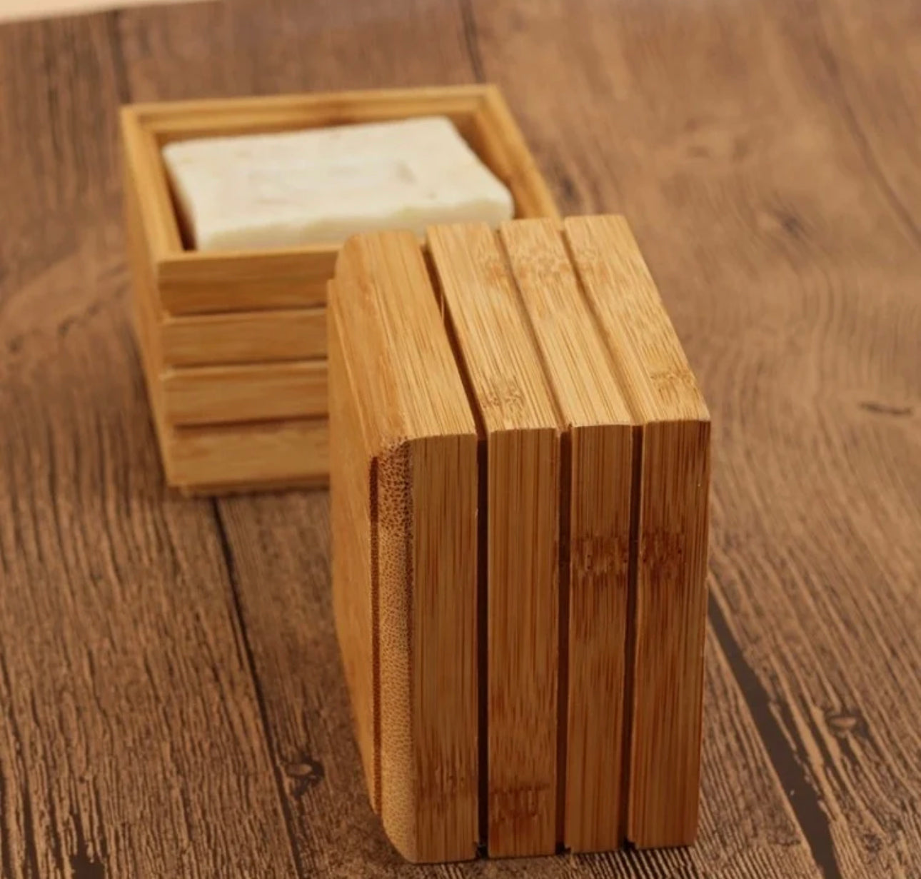 Natural Bamboo Soap Dish Box with Case Lid and Drain Holder Available Now.