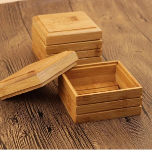 Natural Bamboo Soap Dish Box with Case Lid and Drain Holder Available Now.