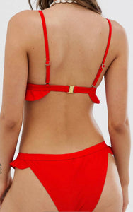 Faux Fur Trim Bikini Set in Red from our Thrift Catalog
