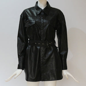 High Quality Oversized PU Leather Jacket With Belt in Women's Wear